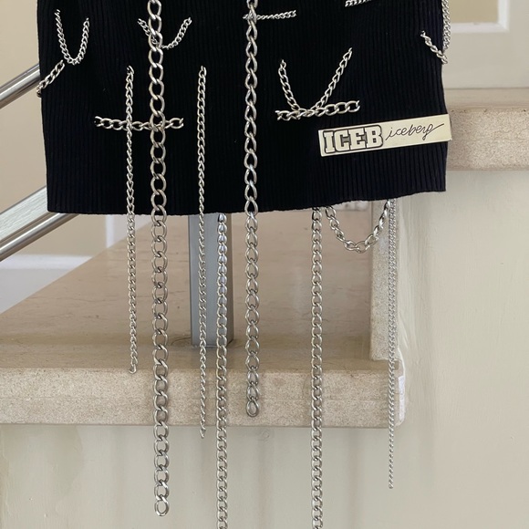 VINTAGE ICEBERG very rare silver chain black tube  knit TOP - Picture 9 of 15